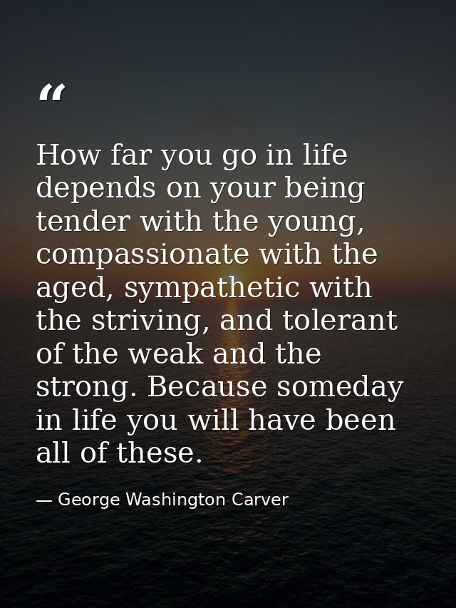 How far you go in life depends on your being tender with the young, compassionate with the aged, sympathetic with the st — George Washington Carver