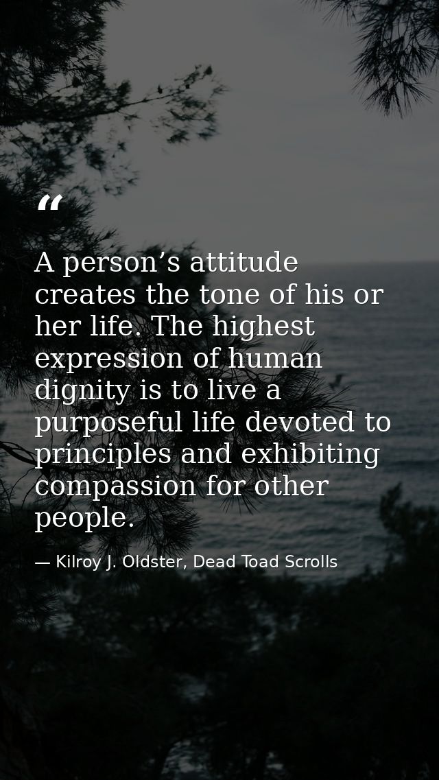 A person’s attitude creates the tone of his or her life. The highest expression of human dignity is to live a purposeful — Kilroy J. Oldster, Dead Toad Scrolls