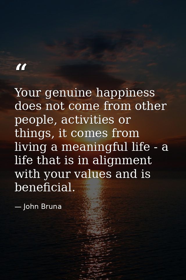 Your genuine happiness does not come from other people, activities or things, it comes from living a meaningful life - a — John Bruna