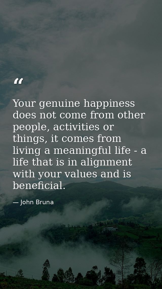 Your genuine happiness does not come from other people, activities or things, it comes from living a meaningful life - a — John Bruna