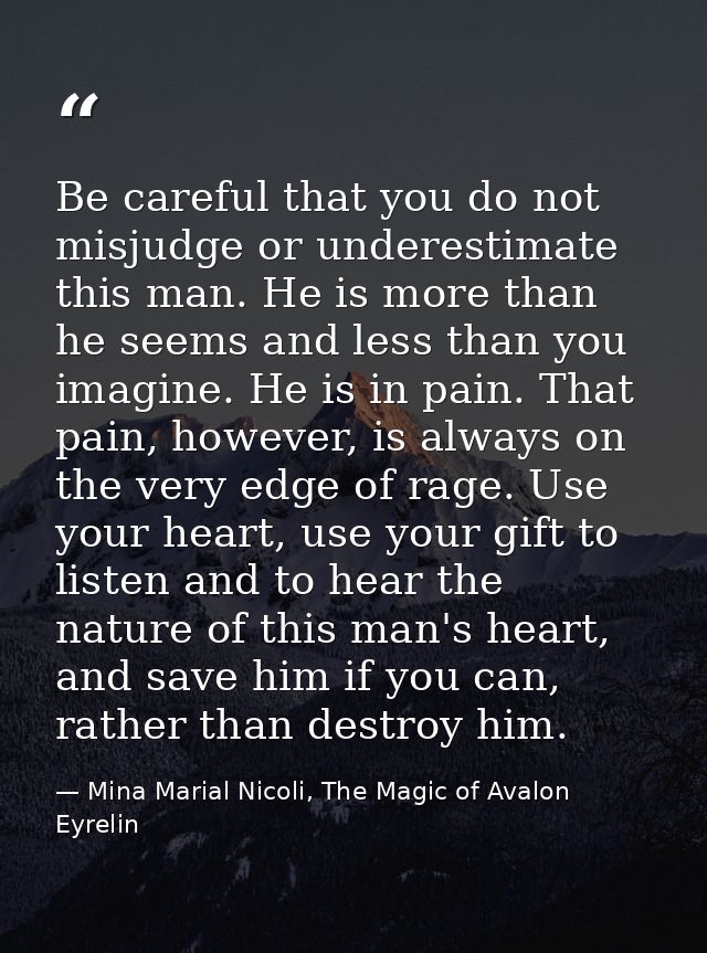 Be careful that you do not misjudge or underestimate this man. He is more than he seems and less than you imagine. He is — Mina Marial Nicoli, The Magic of Avalon Eyrelin