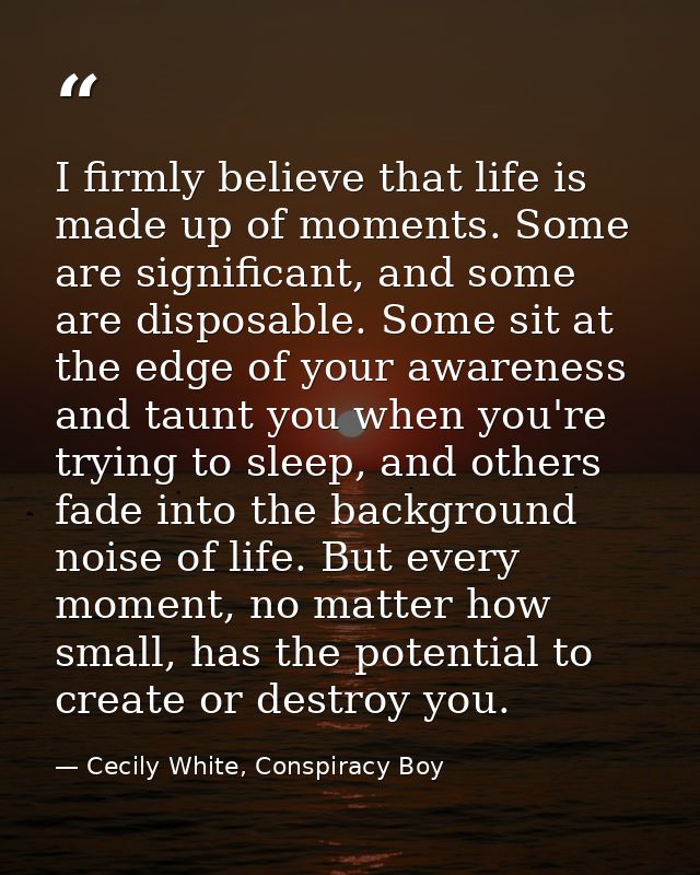 I firmly believe that life is made up of moments. Some are significant, and some are disposable. Some sit at the edge of — Cecily White, Conspiracy Boy