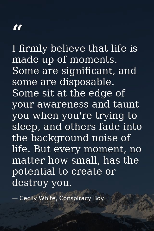 I firmly believe that life is made up of moments. Some are significant, and some are disposable. Some sit at the edge of — Cecily White, Conspiracy Boy