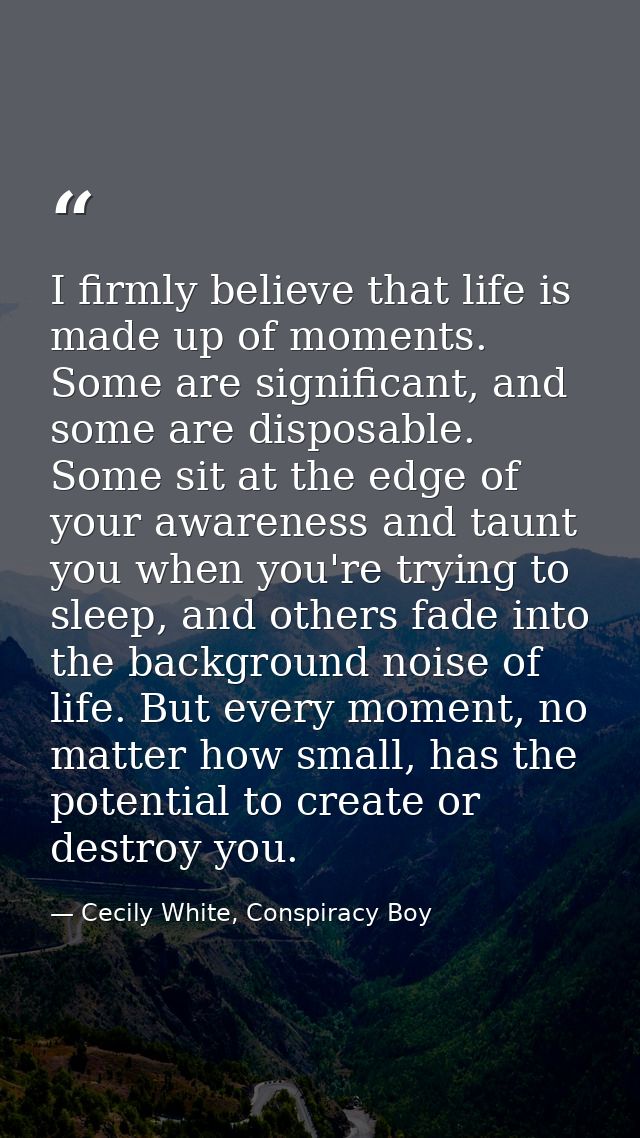 I firmly believe that life is made up of moments. Some are significant, and some are disposable. Some sit at the edge of — Cecily White, Conspiracy Boy
