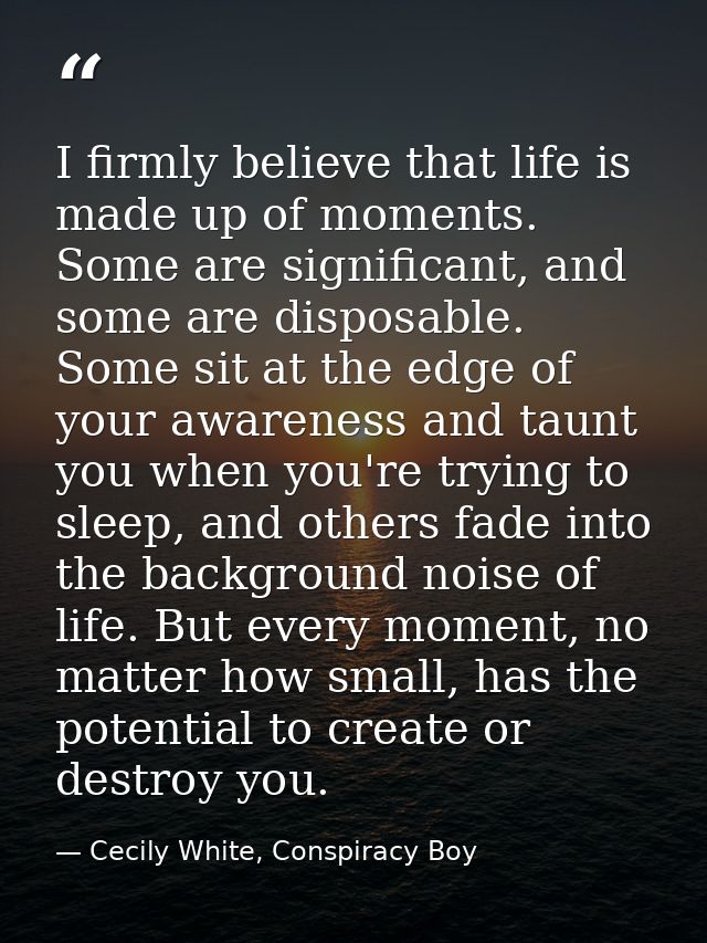 I firmly believe that life is made up of moments. Some are significant, and some are disposable. Some sit at the edge of — Cecily White, Conspiracy Boy