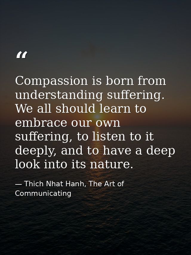 Compassion is born from understanding suffering. We all should learn to embrace our own suffering, to listen to it deepl — Thich Nhat Hanh, The Art of Communicating