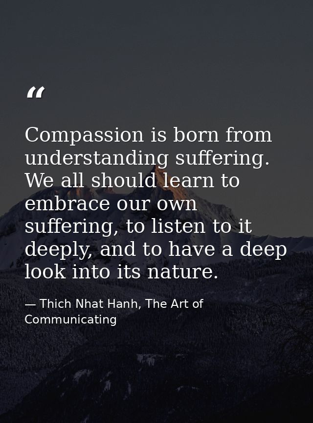 Compassion is born from understanding suffering. We all should learn to embrace our own suffering, to listen to it deepl — Thich Nhat Hanh, The Art of Communicating