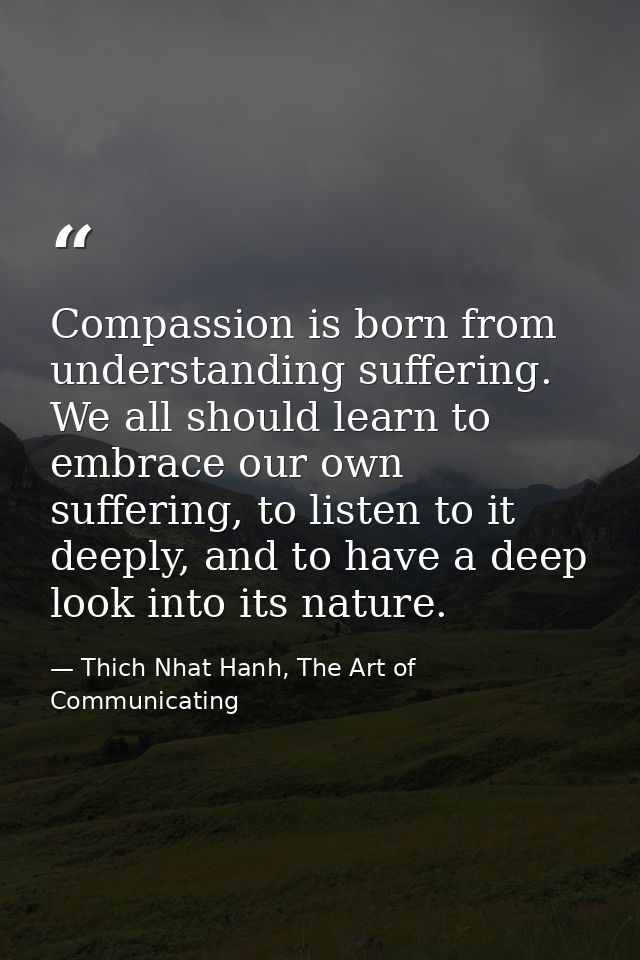 Compassion is born from understanding suffering. We all should learn to embrace our own suffering, to listen to it deepl — Thich Nhat Hanh, The Art of Communicating