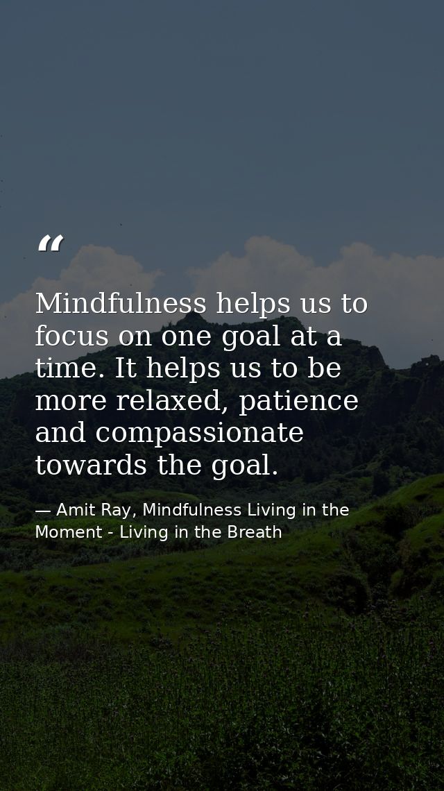 Mindfulness helps us to focus on one goal at a time. It helps us to be more relaxed, patience and compassionate towards  — Amit Ray, Mindfulness Living in the Moment - Living in the Breath