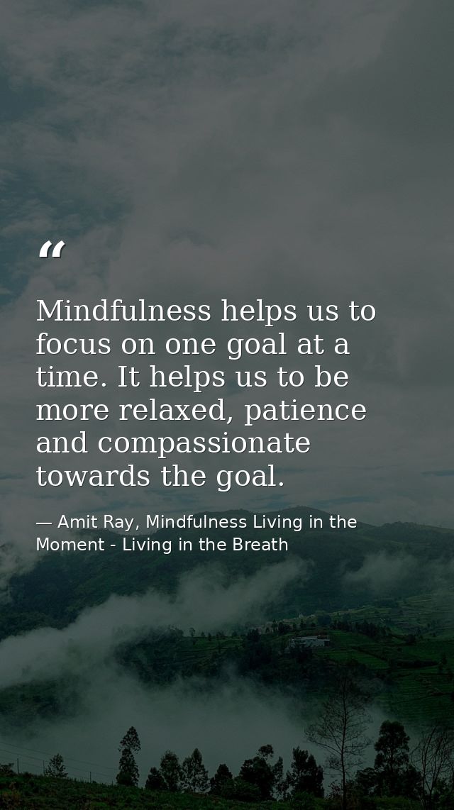 Mindfulness helps us to focus on one goal at a time. It helps us to be more relaxed, patience and compassionate towards  — Amit Ray, Mindfulness Living in the Moment - Living in the Breath
