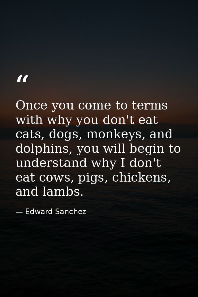 Once you come to terms with why you don't eat cats, dogs, monkeys, and dolphins, you will begin to understand why I don' — Edward Sanchez