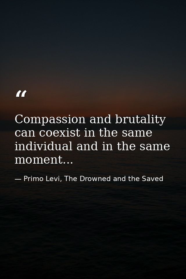 Compassion and brutality can coexist in the same individual and in the same moment... — Primo Levi, The Drowned and the Saved