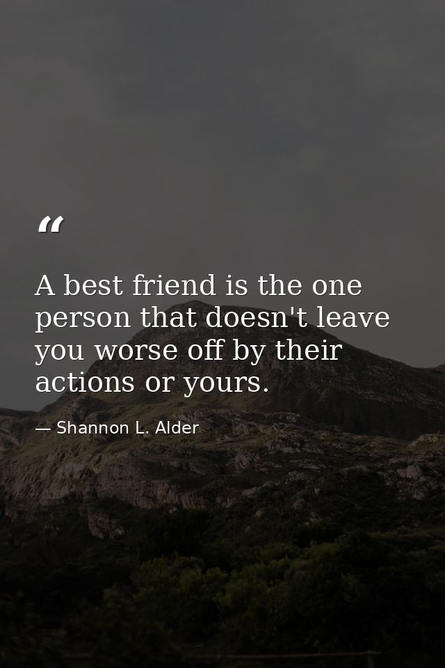 A best friend is the one person that doesn't leave you worse off by their actions or yours. — Shannon L. Alder