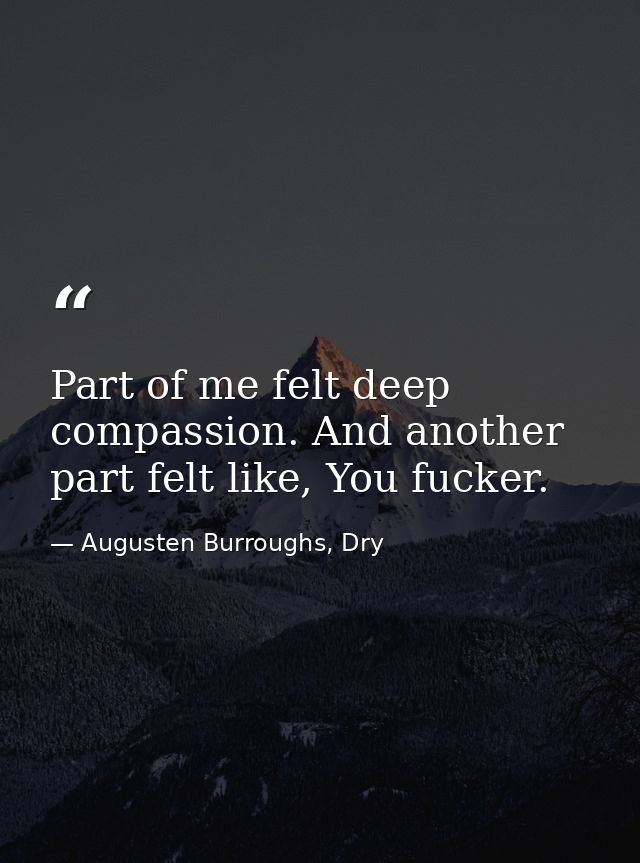 Part of me felt deep compassion. And another part felt like, You fucker. — Augusten Burroughs, Dry