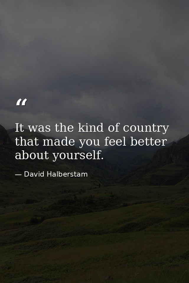 It was the kind of country that made you feel better about yourself. — David Halberstam