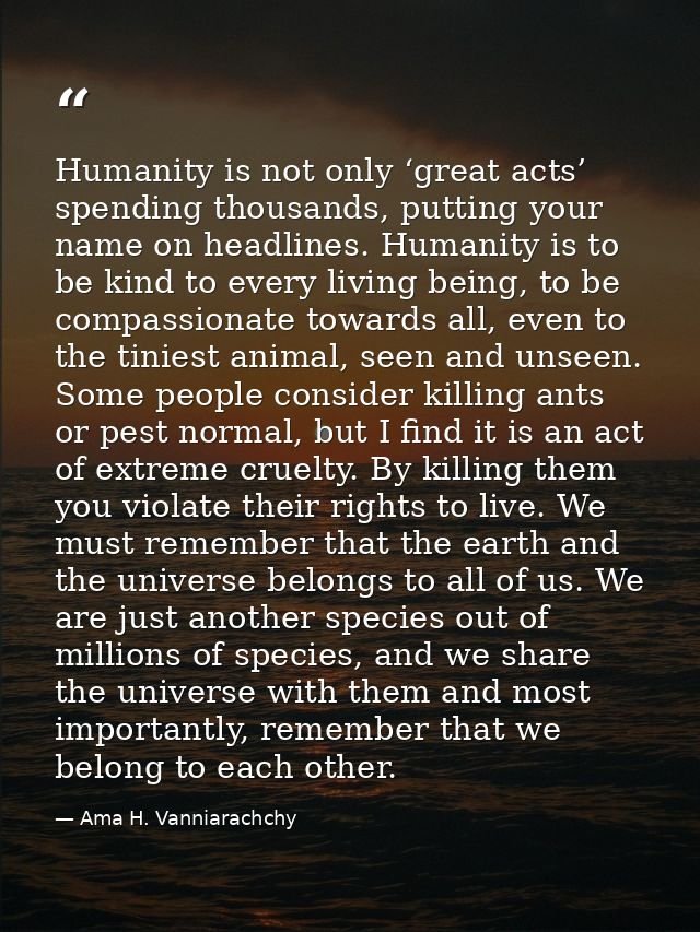 Humanity is not only ‘great acts’ spending thousands, putting your name on headlines. Humanity is to be kind to every li — Ama H. Vanniarachchy