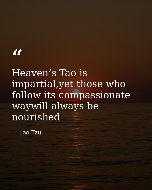 Heaven’s Tao is impartial,yet those who follow its compassionate waywill always be nourished — Lao Tzu