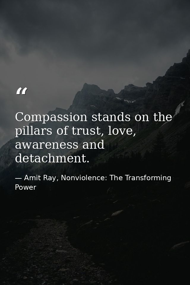 Compassion stands on the pillars of trust, love, awareness and detachment. — Amit Ray, Nonviolence: The Transforming Power