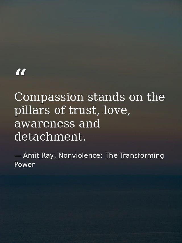 Compassion stands on the pillars of trust, love, awareness and detachment. — Amit Ray, Nonviolence: The Transforming Power