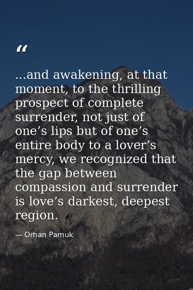 ...and awakening, at that moment, to the thrilling prospect of complete surrender, not just of one’s lips but of one’s e — Orhan Pamuk