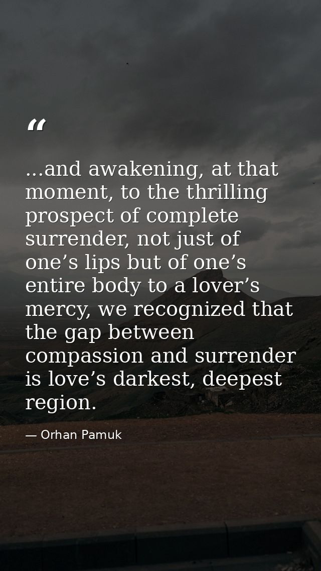 ...and awakening, at that moment, to the thrilling prospect of complete surrender, not just of one’s lips but of one’s e — Orhan Pamuk