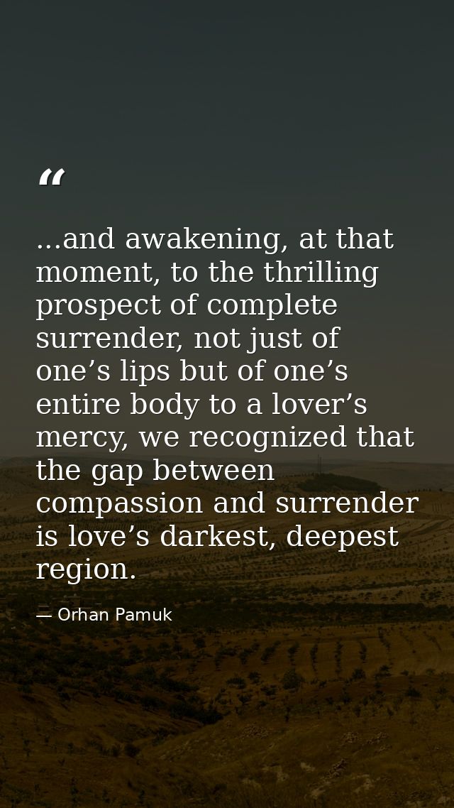 ...and awakening, at that moment, to the thrilling prospect of complete surrender, not just of one’s lips but of one’s e — Orhan Pamuk