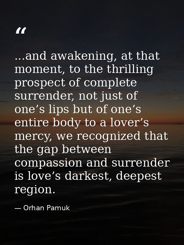 ...and awakening, at that moment, to the thrilling prospect of complete surrender, not just of one’s lips but of one’s e — Orhan Pamuk