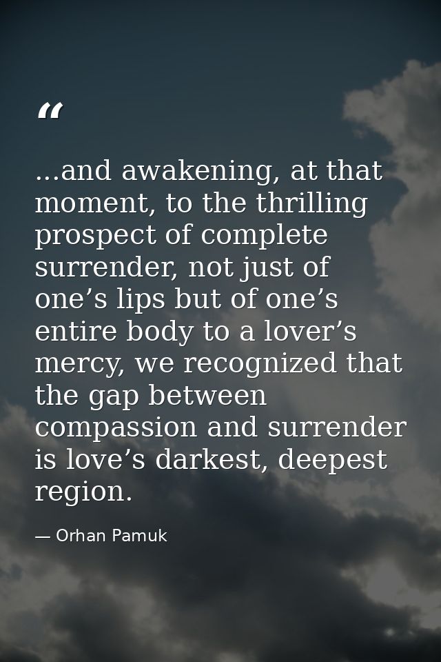...and awakening, at that moment, to the thrilling prospect of complete surrender, not just of one’s lips but of one’s e — Orhan Pamuk
