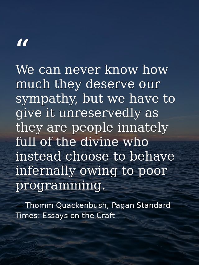 We can never know how much they deserve our sympathy, but we have to give it unreservedly as they are people innately fu — Thomm Quackenbush, Pagan Standard Times: Essays on the Craft