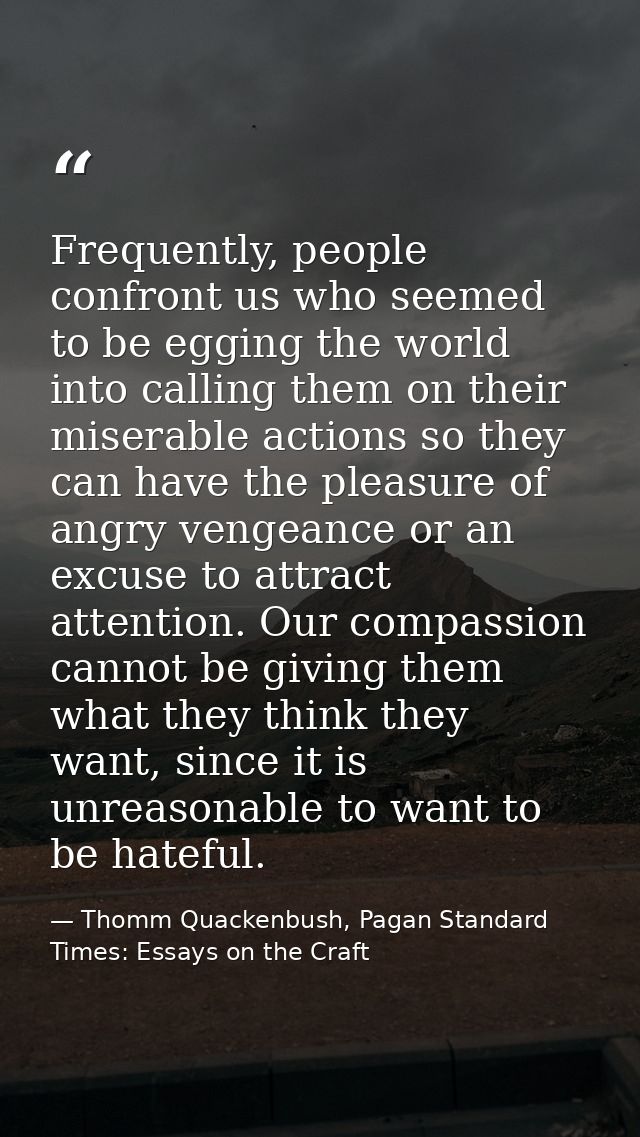 Frequently, people confront us who seemed to be egging the world into calling them on their miserable actions so they ca — Thomm Quackenbush, Pagan Standard Times: Essays on the Craft
