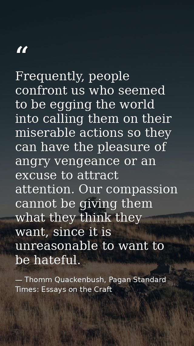 Frequently, people confront us who seemed to be egging the world into calling them on their miserable actions so they ca — Thomm Quackenbush, Pagan Standard Times: Essays on the Craft