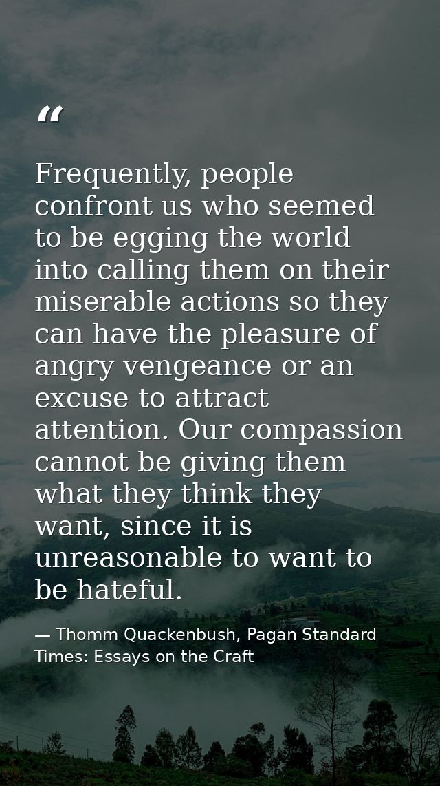 Frequently, people confront us who seemed to be egging the world into calling them on their miserable actions so they ca — Thomm Quackenbush, Pagan Standard Times: Essays on the Craft