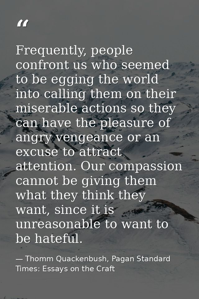 Frequently, people confront us who seemed to be egging the world into calling them on their miserable actions so they ca — Thomm Quackenbush, Pagan Standard Times: Essays on the Craft