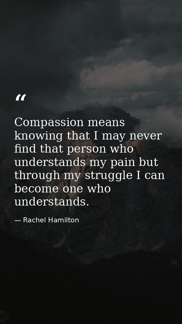 Compassion means knowing that I may never find that person who understands my pain but through my struggle I can become  — Rachel Hamilton