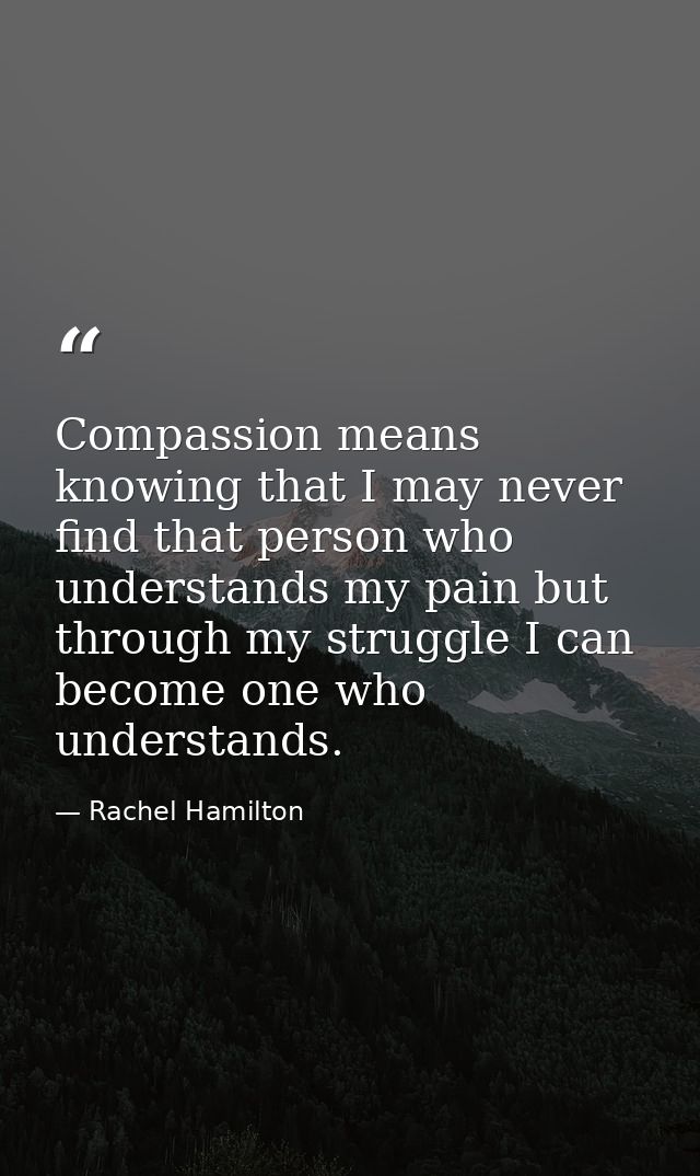 Compassion means knowing that I may never find that person who understands my pain but through my struggle I can become  — Rachel Hamilton