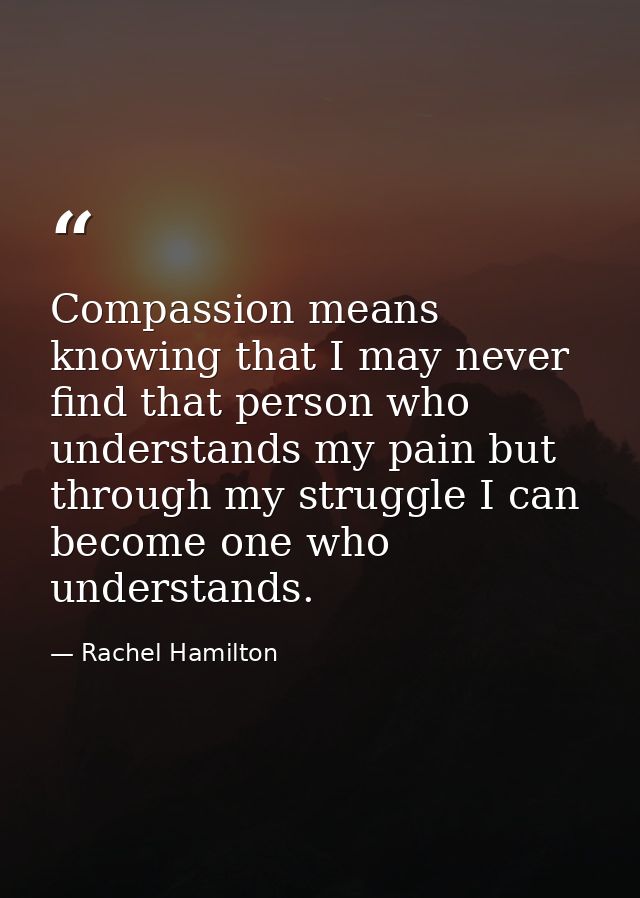 Compassion means knowing that I may never find that person who understands my pain but through my struggle I can become  — Rachel Hamilton