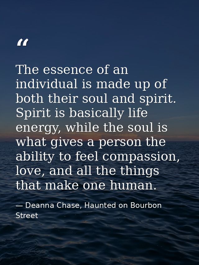 The essence of an individual is made up of both their soul and spirit. Spirit is basically life energy, while the soul i — Deanna Chase, Haunted on Bourbon Street