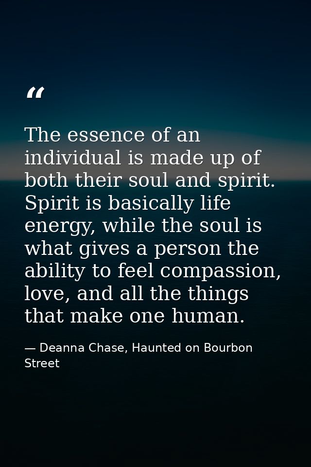 The essence of an individual is made up of both their soul and spirit. Spirit is basically life energy, while the soul i — Deanna Chase, Haunted on Bourbon Street