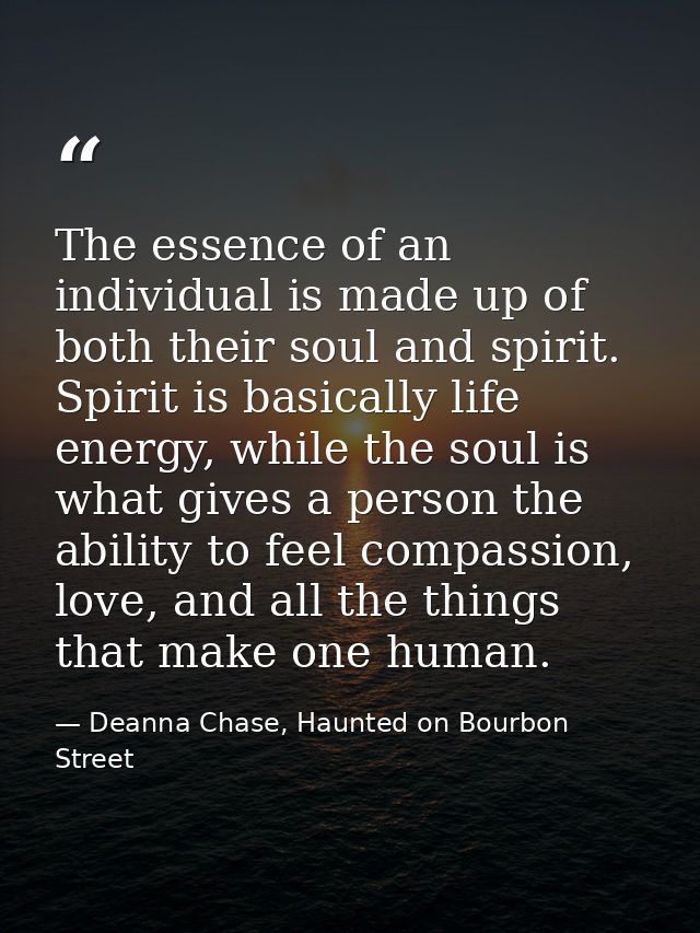 The essence of an individual is made up of both their soul and spirit. Spirit is basically life energy, while the soul i — Deanna Chase, Haunted on Bourbon Street