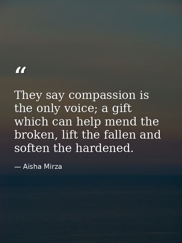 They say compassion is the only voice; a gift which can help mend the broken, lift the fallen and soften the hardened. — Aisha Mirza