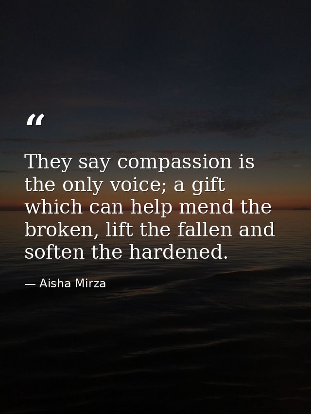 They say compassion is the only voice; a gift which can help mend the broken, lift the fallen and soften the hardened. — Aisha Mirza