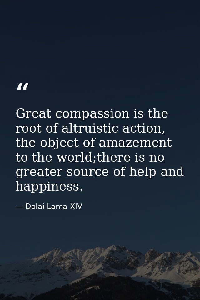 Great compassion is the root of altruistic action, the object of amazement to the world;there is no greater source of he — Dalai Lama XIV