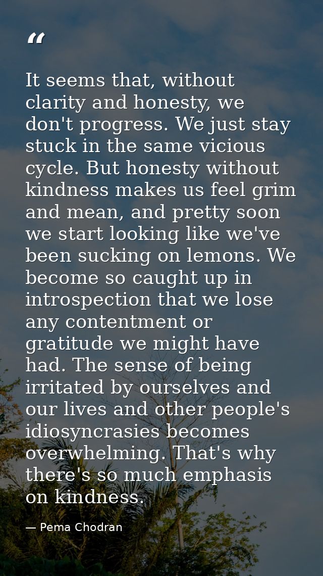 It seems that, without clarity and honesty, we don't progress. We just stay stuck in the same vicious cycle. But honesty — Pema Chodran