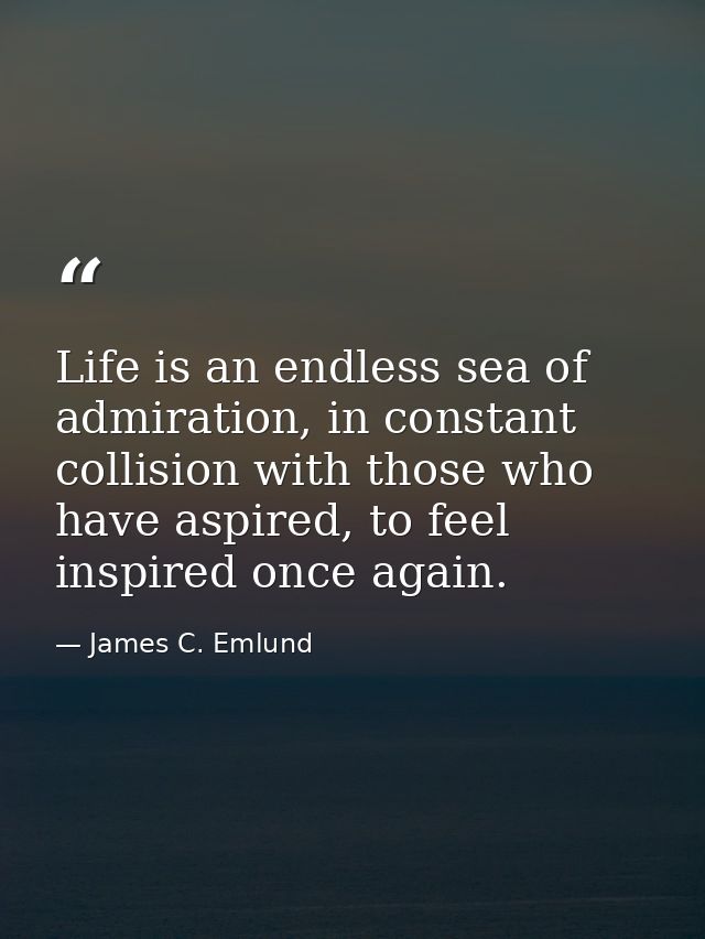 Life is an endless sea of admiration, in constant collision with those who have aspired, to feel inspired once again. — James C. Emlund