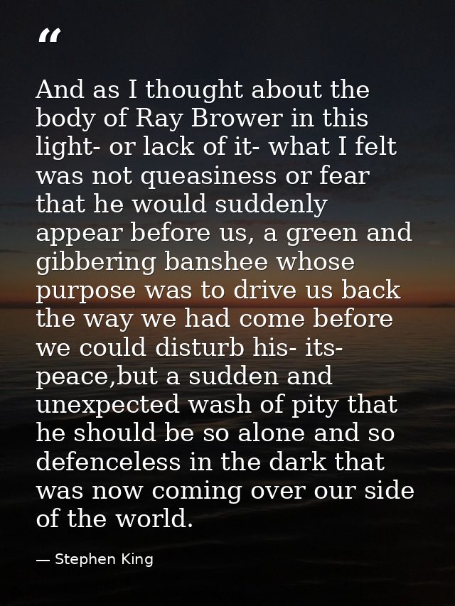 And as I thought about the body of Ray Brower in this light- or lack of it- what I felt was not queasiness or fear that  — Stephen King