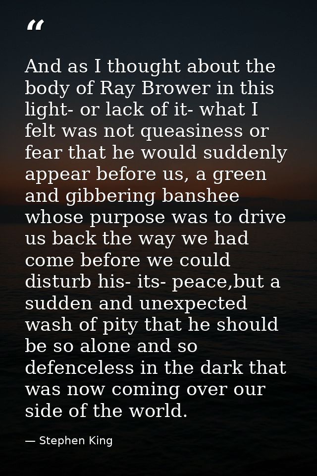 And as I thought about the body of Ray Brower in this light- or lack of it- what I felt was not queasiness or fear that  — Stephen King