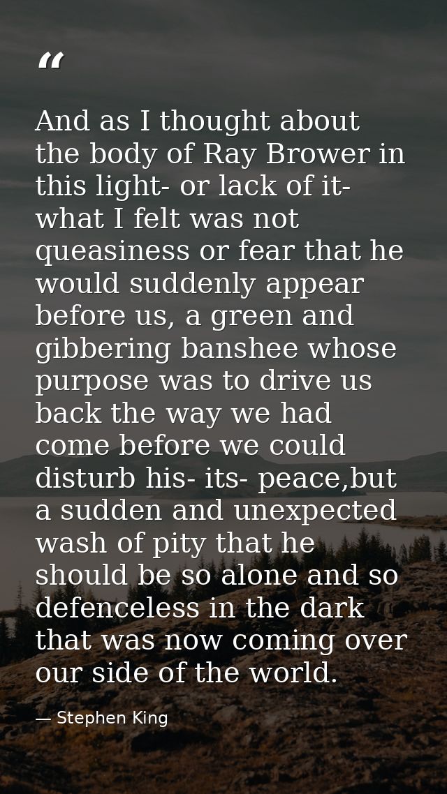 And as I thought about the body of Ray Brower in this light- or lack of it- what I felt was not queasiness or fear that  — Stephen King