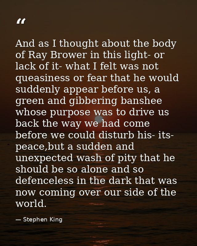 And as I thought about the body of Ray Brower in this light- or lack of it- what I felt was not queasiness or fear that  — Stephen King