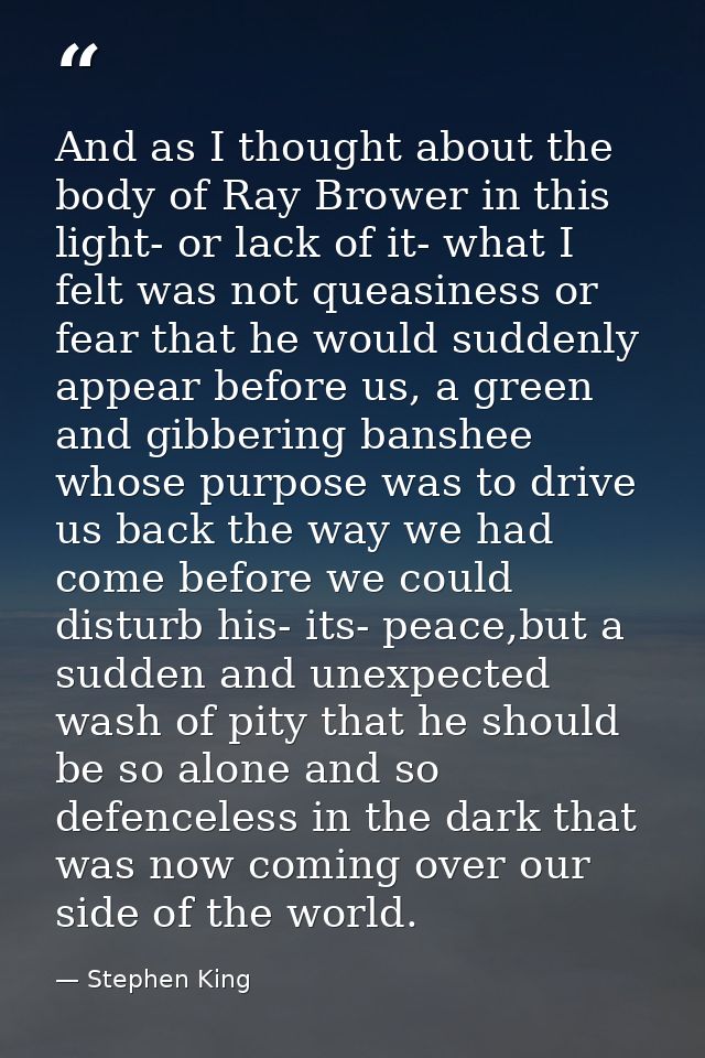 And as I thought about the body of Ray Brower in this light- or lack of it- what I felt was not queasiness or fear that  — Stephen King