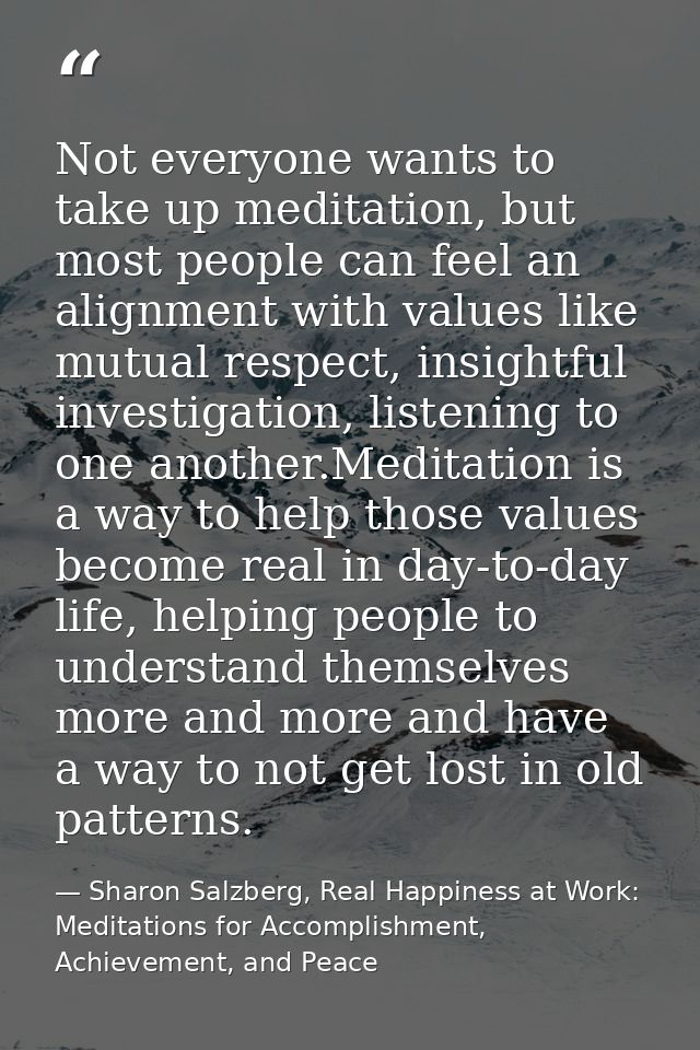 Not everyone wants to take up meditation, but most people can feel an alignment with values like mutual respect, insight — Sharon Salzberg, Real Happiness at Work: Meditations for Accomplishment, Achievement, and Peace